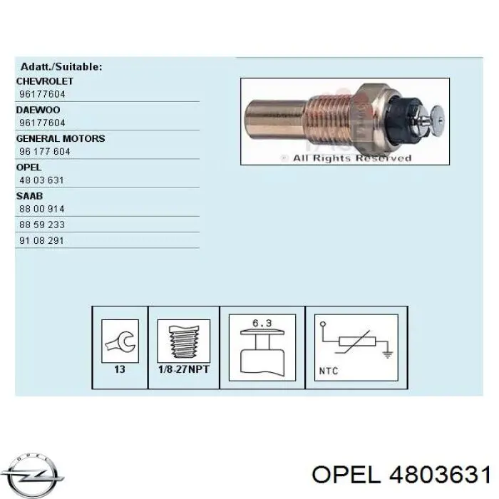 Термодатчик охолоджуючої рідини Opel 4803631 ціна, від 5.63 USD