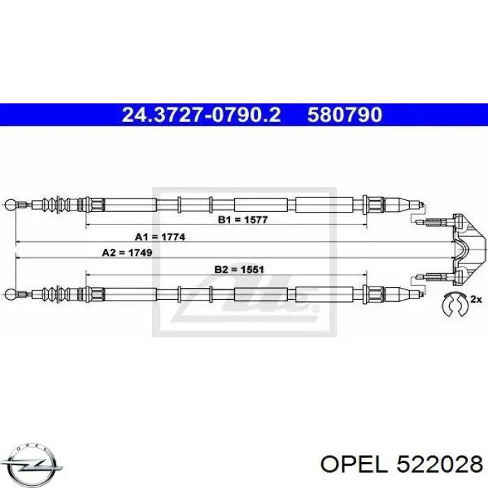 Трос ручного гальма задній, правий/лівий 522028 Opel