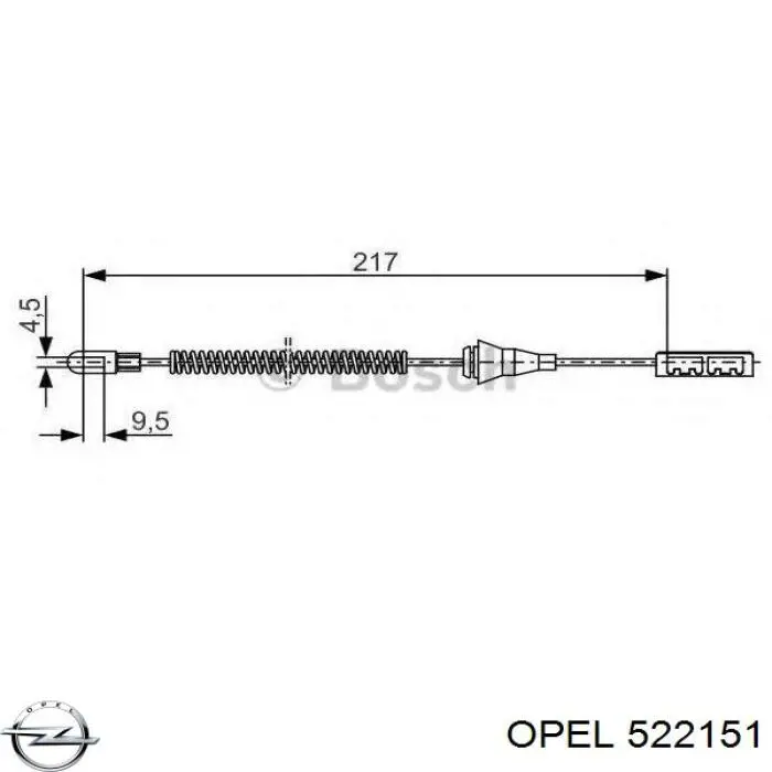 522151 Opel Трос ручного гальма задній, правий/лівий