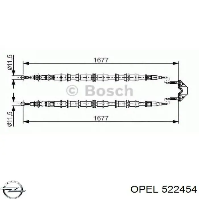 Трос ручного гальма задній, правий/лівий 522454 Opel