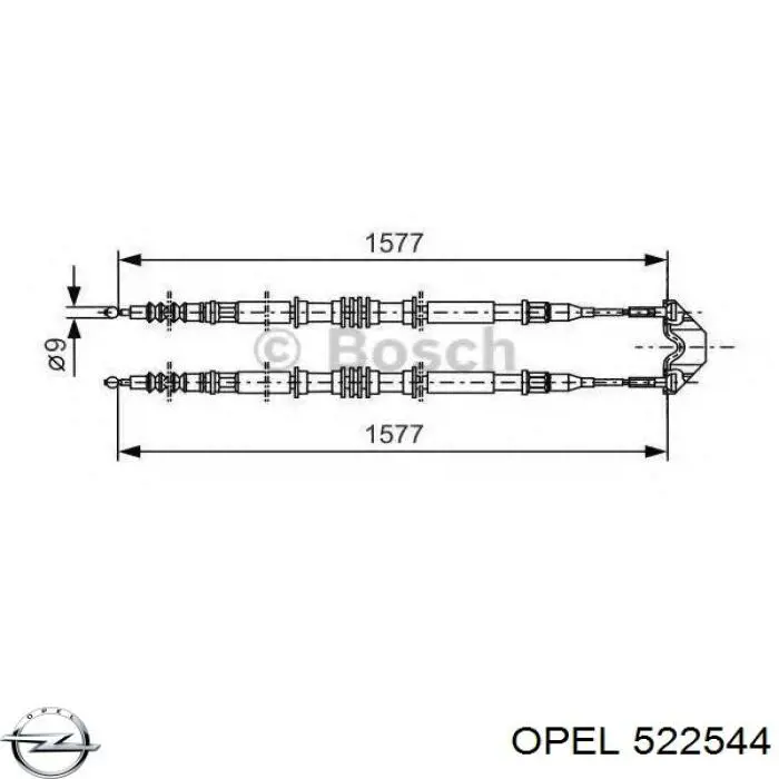 Трос ручного гальма задній, правий/лівий 522544 Opel