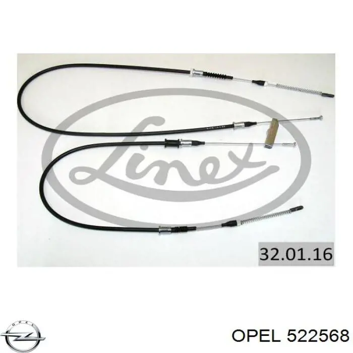 522568 Opel Трос ручного гальма задній, правий/лівий
