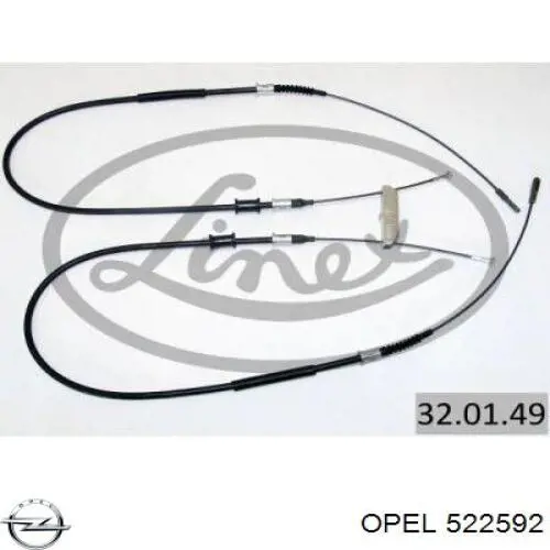 Трос ручного гальма задній, правий/лівий 522592 Opel
