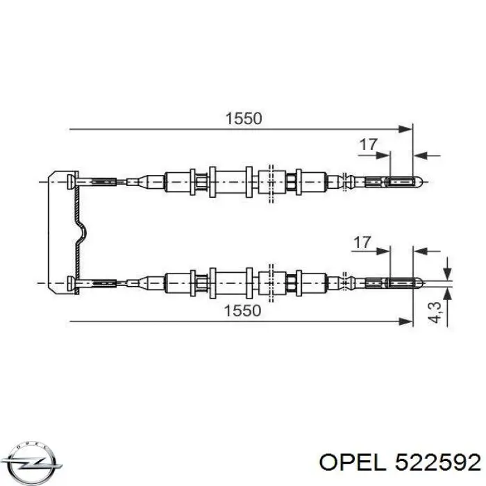 Трос ручного гальма задній, правий/лівий Opel 522592 ціна, від 17.45 USD