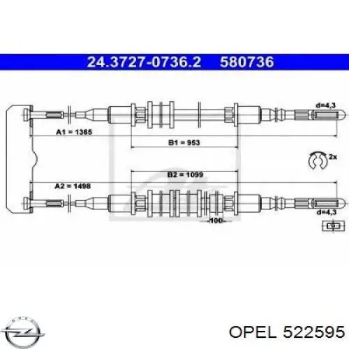 Трос ручного гальма задній, правий/лівий Opel 522595 ціна, від 17.54 USD