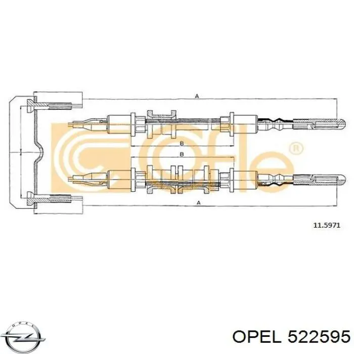 Трос ручного гальма задній, правий/лівий 522595 Opel