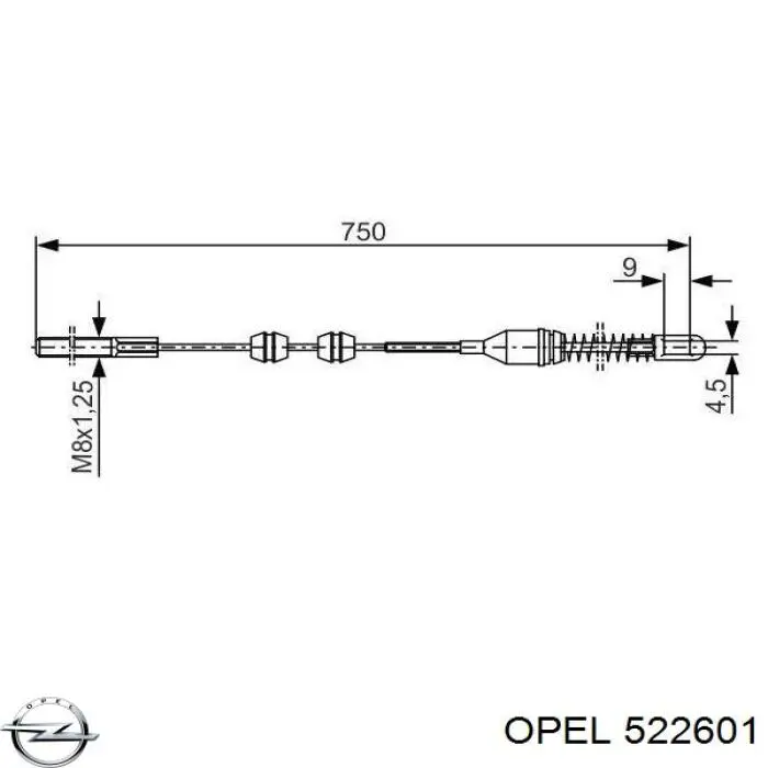 522601 Opel трос ручного гальма задній, лівий