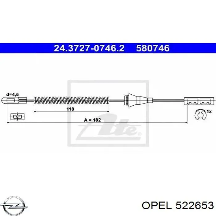 522653 Opel трос ручного гальма задній, правий/лівий