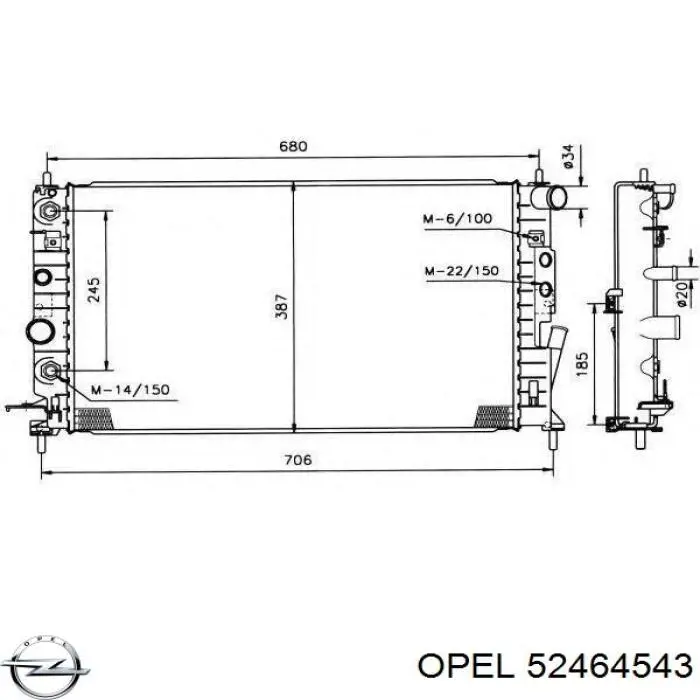 52464543 Opel радіатор охолодження двигуна