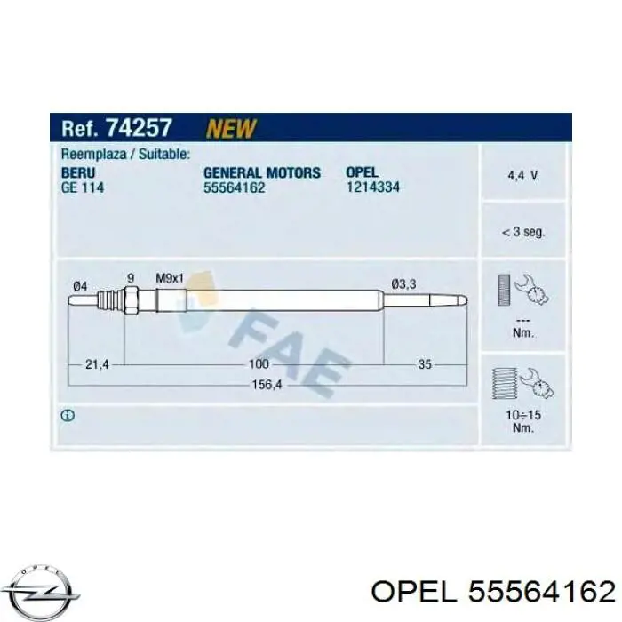Купити 55564162 Opel Свічка накалу