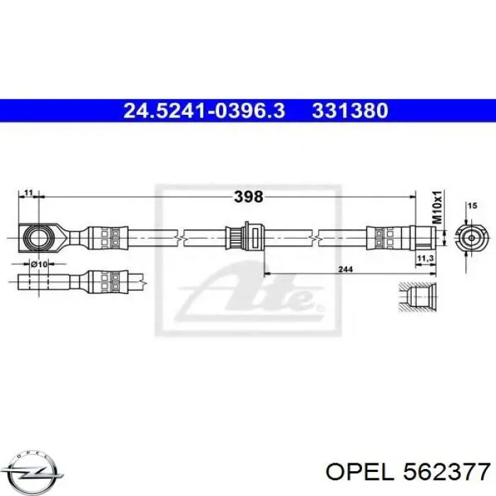 Шланг гальмівний передній Opel 562377 ціна, від 8.82 USD