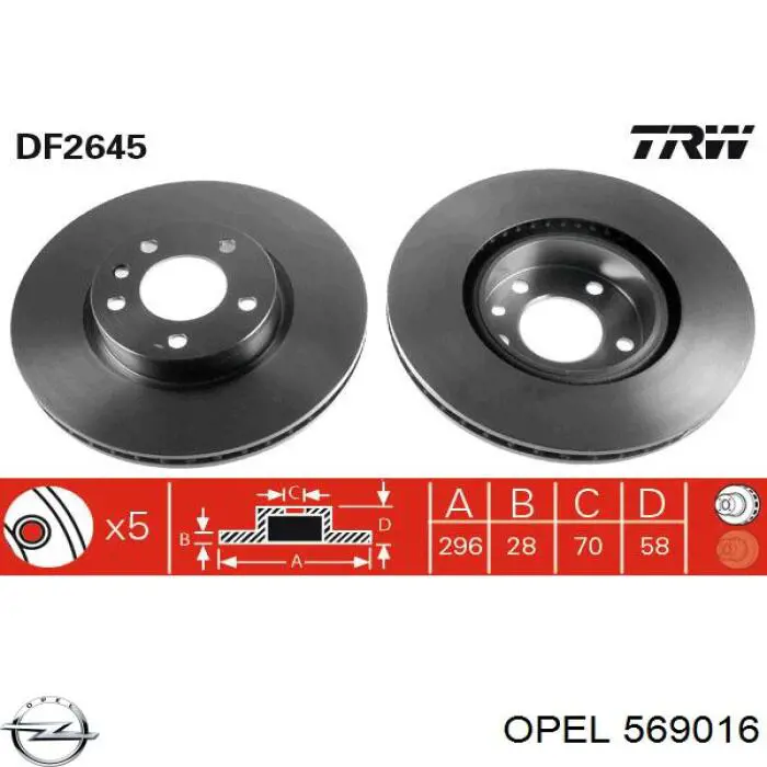 569016 Opel Гальмо дискове переднє