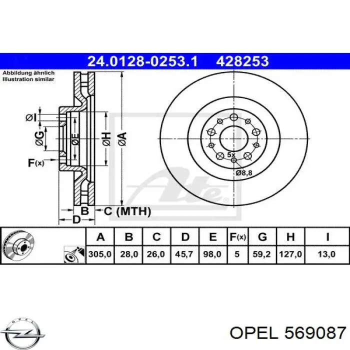 Диск гальмівний передній 569087 Opel