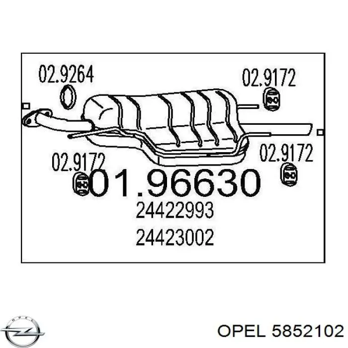 5852102 Opel глушник, задня частина