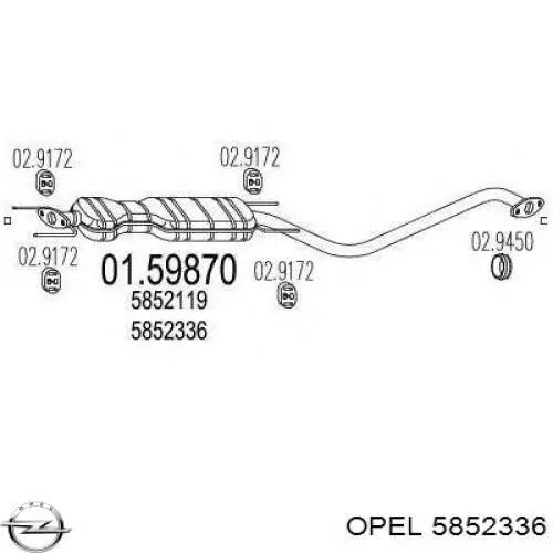 5852336 Opel глушник, центральна частина