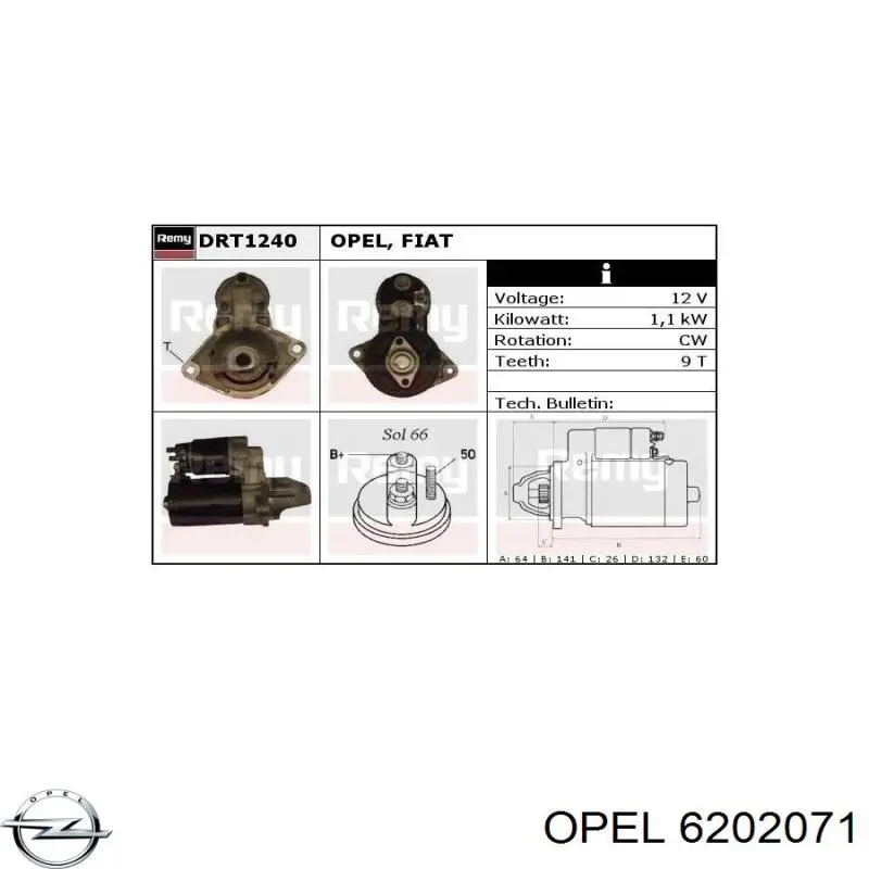 6202071 Opel Стартер двигуна