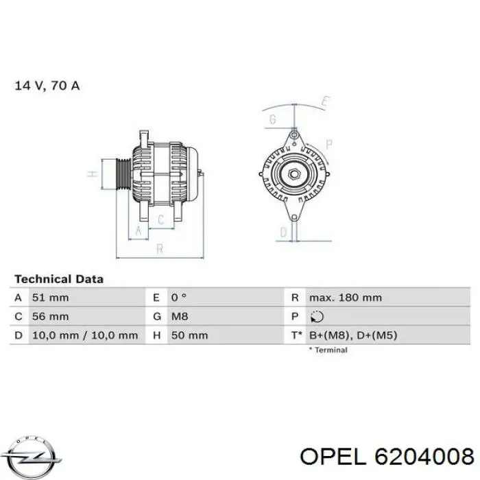 Генератор Opel 6204008 ціна, від 56.31 USD