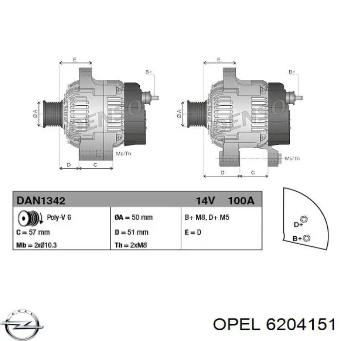 6204151 Opel генератор
