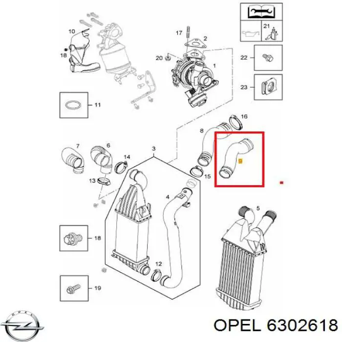 Шланг/патрубок інтеркуллера Opel 6302618 ціна, від 17.41 USD