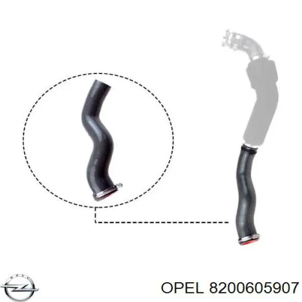 Купити 8200605907 Opel Патрубок повітряний, вихід з турбіни (наддув)