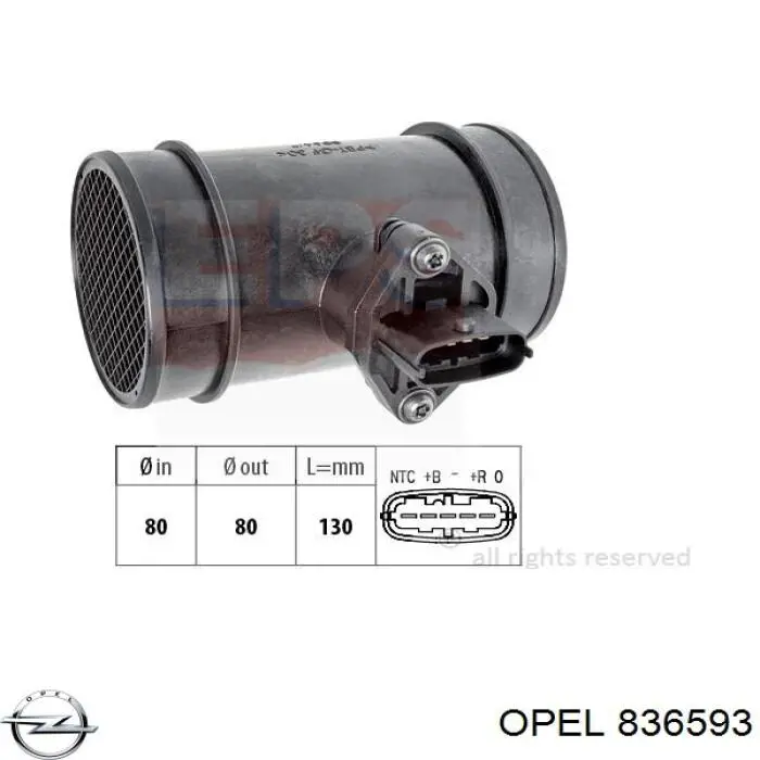 Датчик масової витрати повітря Opel 836593 ціна, від 47.30 USD