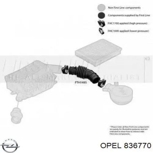 Купити 0836770 Opel Патрубок повітряний, вихід повітряного фільтра