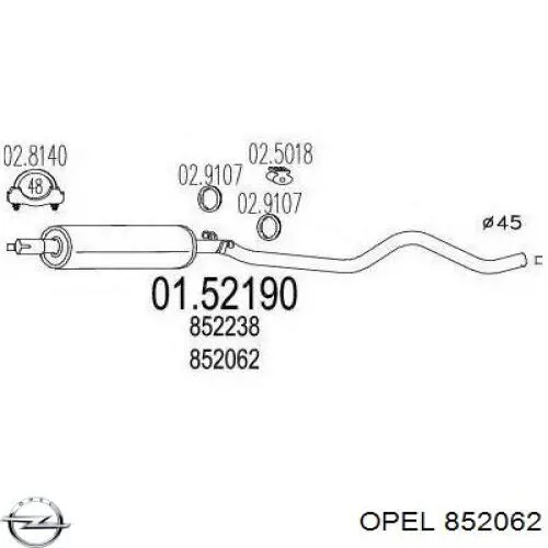 852062 Opel глушник, центральна частина