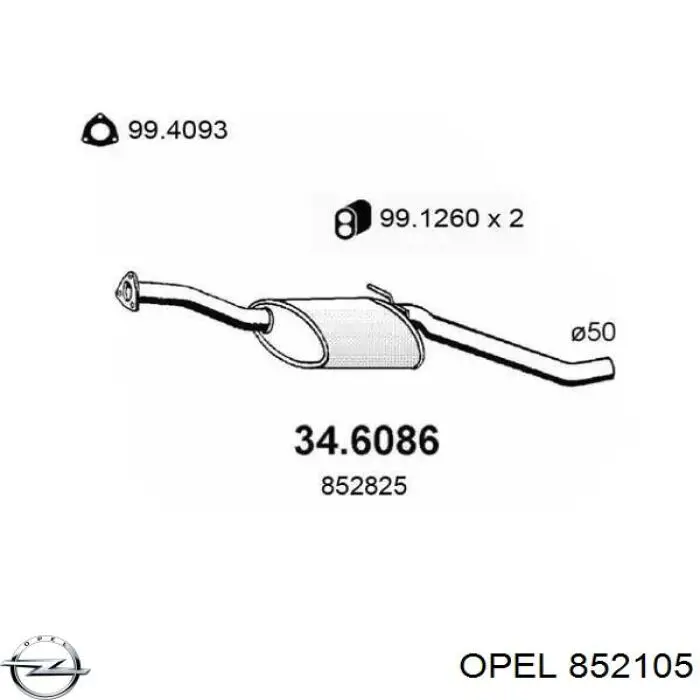 852105 Opel Середній глушник