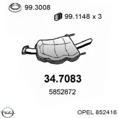 852416 Opel глушник, задня частина