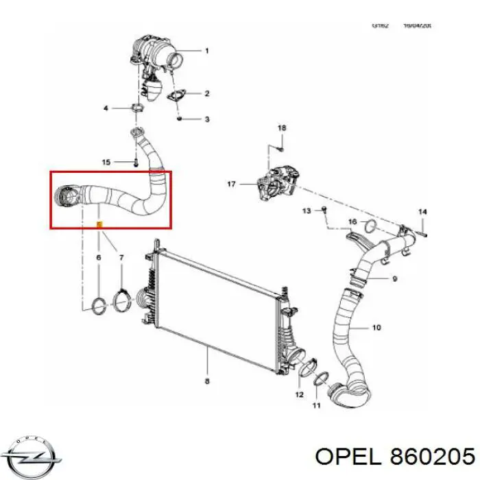 Шланг/патрубок интеркуллера, нижній правий 860205 Opel