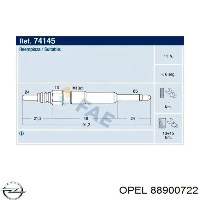 Свіча накалу Opel 88900722 ціна, від 7.97 USD