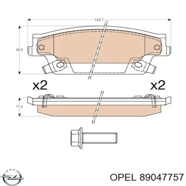 89047757 Opel колодки гальмові задні, дискові