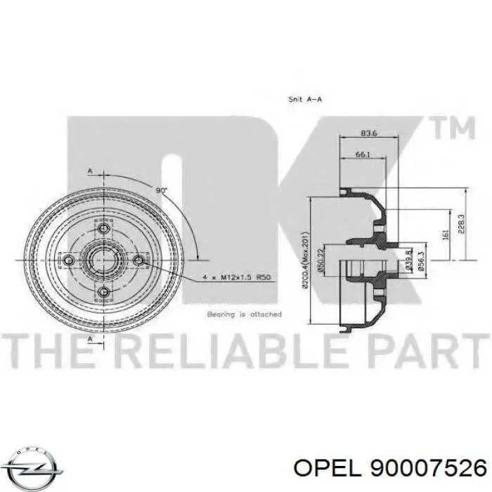 Барабан гальмівний задній 90007526 Opel