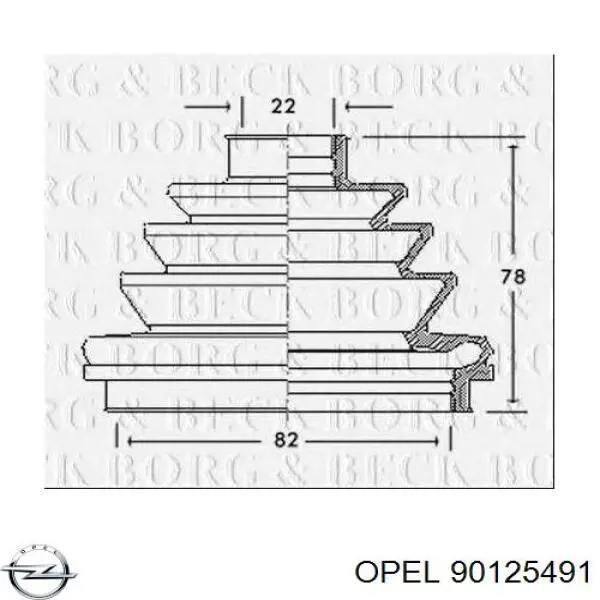 Пильник ШРУСа зовнішній, передній піввісі 90125491 Opel