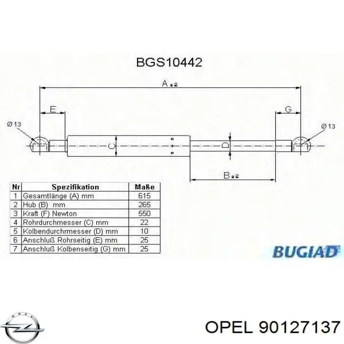 90127137 Opel Амортизатор кришки багажника / двері 3/5-ї задньої