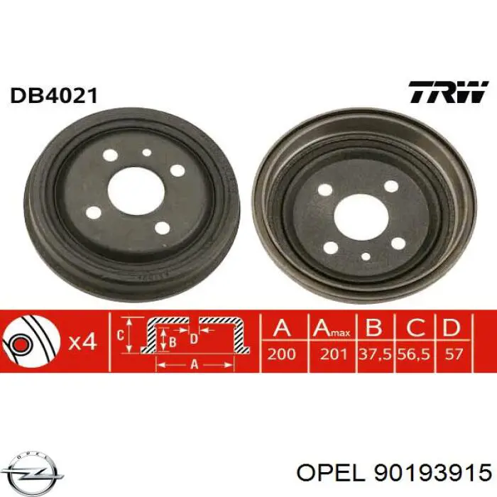 90193915 Opel Барабан гальмівний задній
