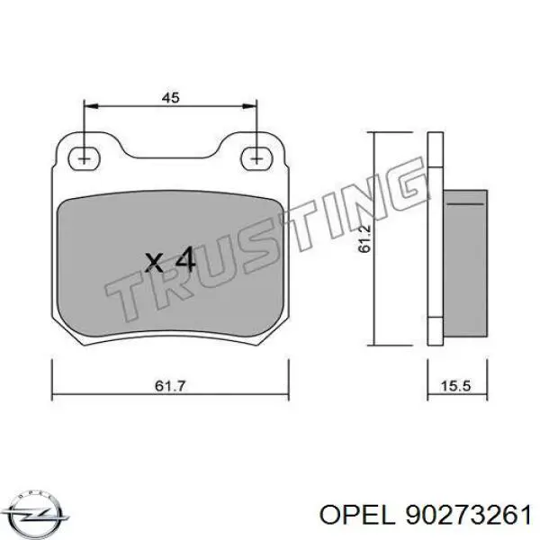 Купити 90273261 Opel Задні колодки
