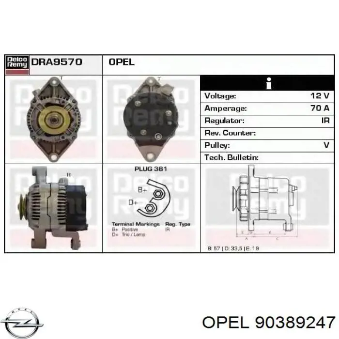 Генератор Opel 90389247 ціна, від 34.21 USD