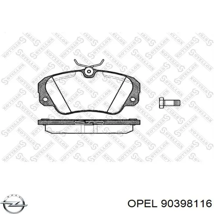 Колодки гальмівні передні, дискові 90398116 Opel