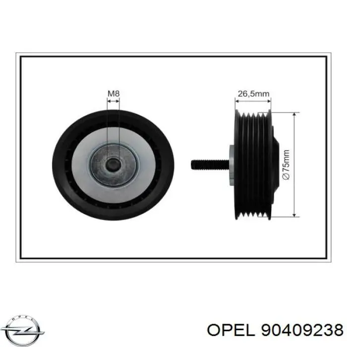 90409238 Opel ролик приводного ременя, паразитний