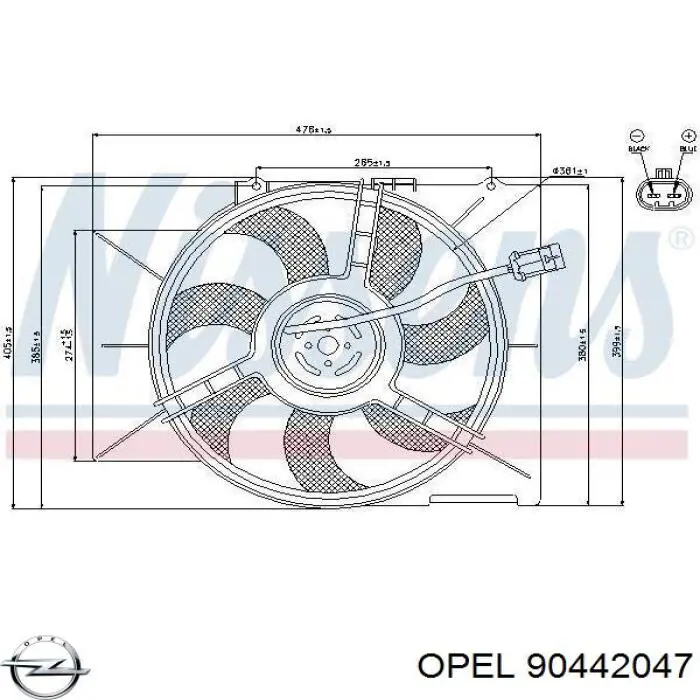 90442047 Opel Електровентилятор радіатора