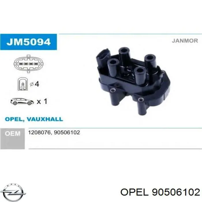90506102 Opel Котушка запалювання