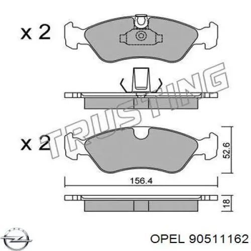 90511162 Opel колодки гальмівні передні, дискові