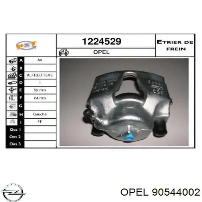 Супорт гальмівний передній лівий Opel 90544002 ціна, від 40.49 USD