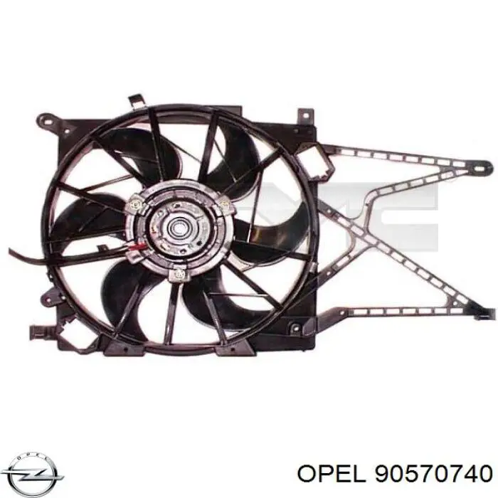 Купити 90570740 Opel Дифузор радіатора охолодження, в зборі з двигуном і крильчаткою