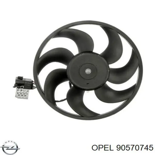 90570745 Opel Дифузор радіатора охолодження, в зборі з мотором і крильчаткою