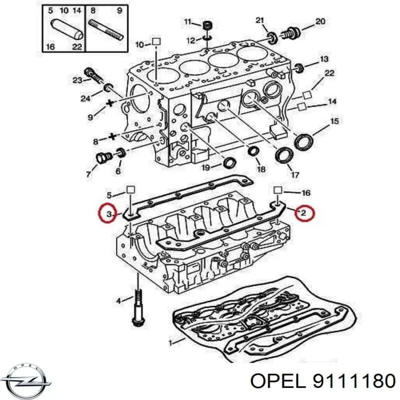 9111180 Opel Прокладка піддону картера двигуна, ліва