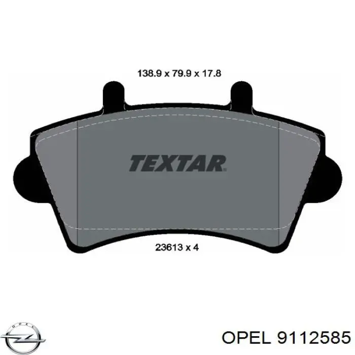 9112585 Opel колодки гальмівні передні, дискові