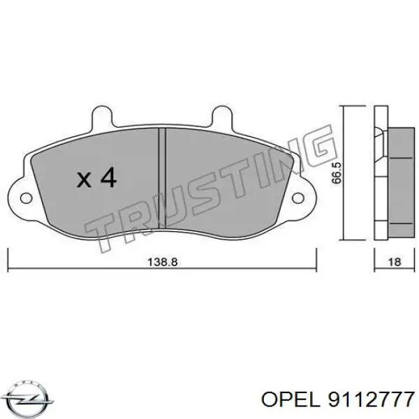 9112777 Opel колодки гальмівні передні, дискові