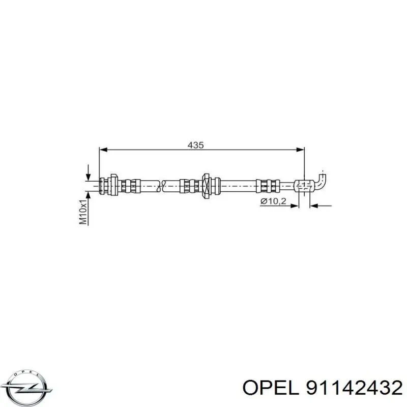 Шланг гальмівний передній 91142432 Opel